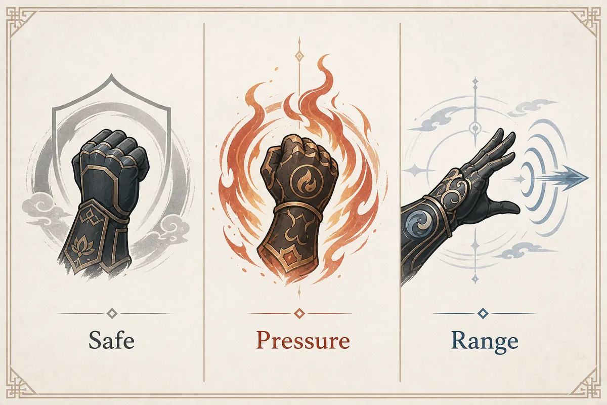 Editorial comparison graphic for choosing Arcane Odyssey fighting styles by beginner safety, pressure, and utility