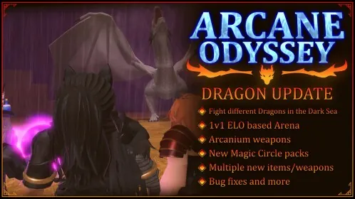 Official Arcane Odyssey Dragon Update artwork from the Roblox game page